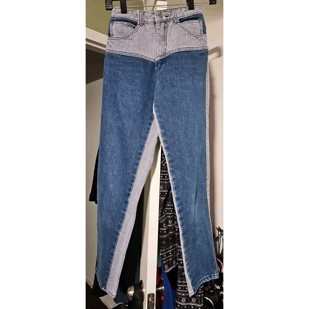 Vtg 3/4 Corniche 2-Tone Women's 80s Jeans Blue High Rise Tapered 24x27 Rare